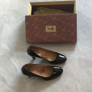 Ladies black patent leather heels